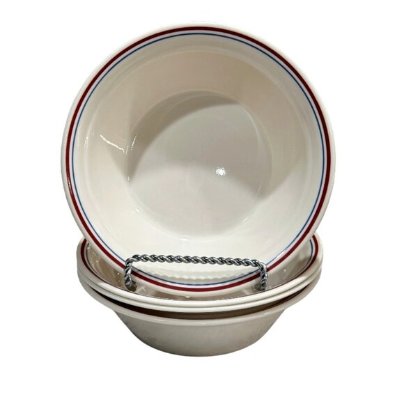 Corelle Abundance Soup Cereal Coupe Bowls Set of 4 Blue Burgundy Trim VTG 1990s - Picture 1 of 6